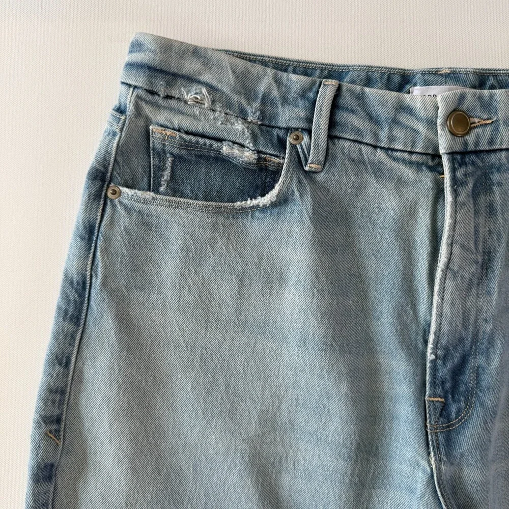 Good American Mom Jeans Women's Sz 10 / 30 High Waist Distressed Light Wash Blue - Picture 5 of 16